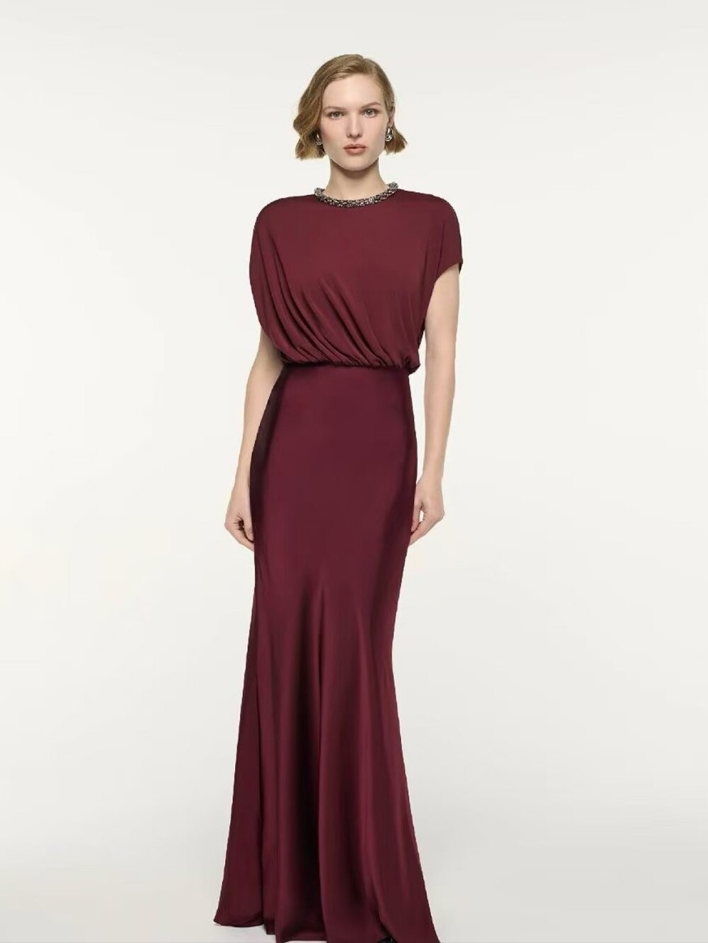 Roland Mouret Crystal Neckline Blouson Gown Burgundy